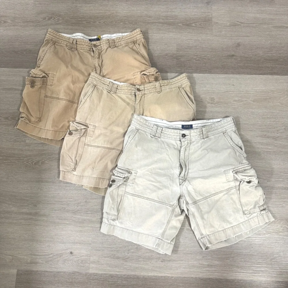 Polo Ralph Lauren‎ Cargo Shorts Mens 40 Tan Khaki Beige 3 Pack Bundle Cotton